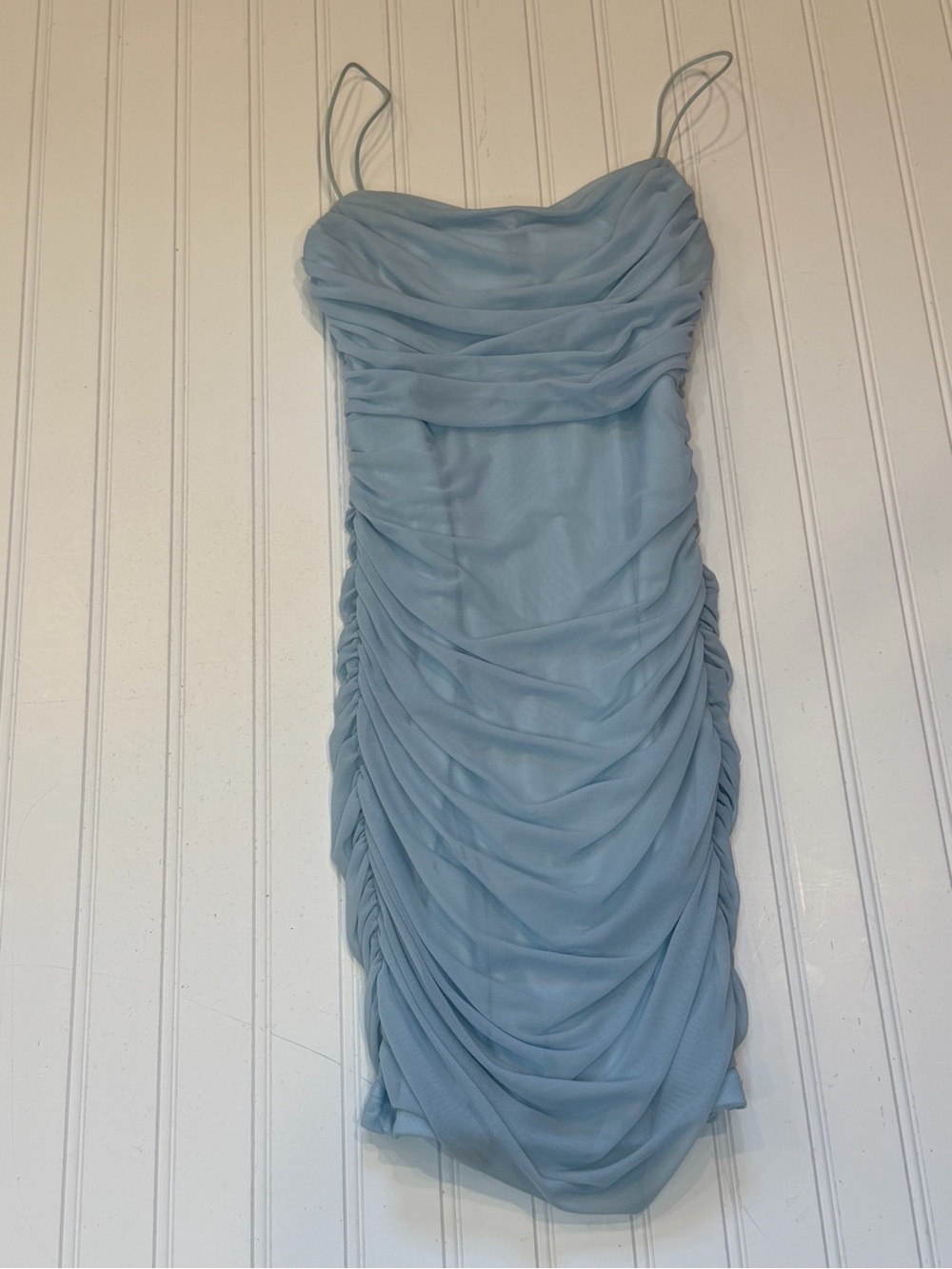 Coquette Light Baby Blue Body-Con Ruched Dress Spaghetti Strap Size 4